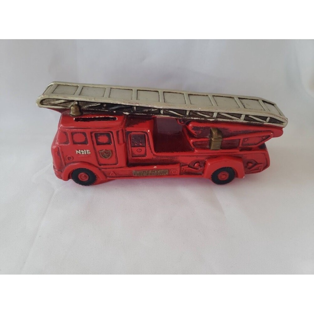Vintage Lego Japan Chalkware Firetruck Bank